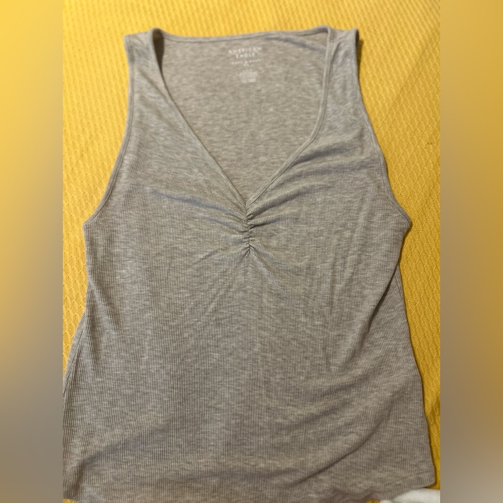 American Eagle Outfitters Grayish Beige Ruched Tank Top